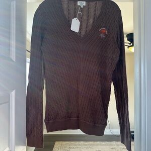 Brown V-Neck Cable Knit Sweater